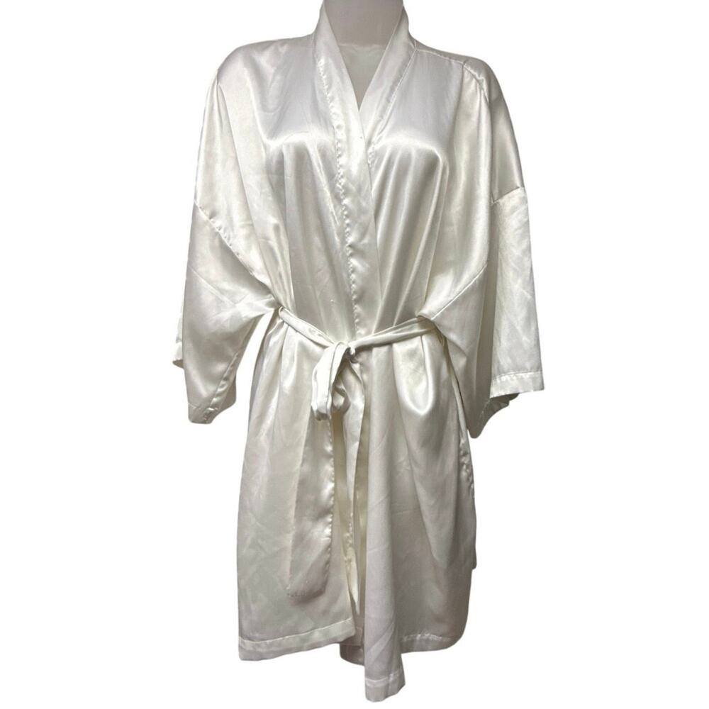 Vintage Victorias Secret White One Size Robe Bridal Silky Satin Wedding Kimono